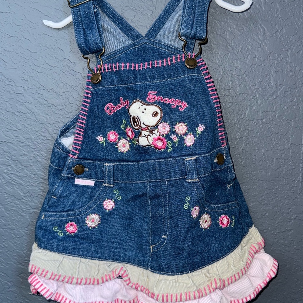Baby Snoopy Blue Overalls with Snoopy and Floral Design